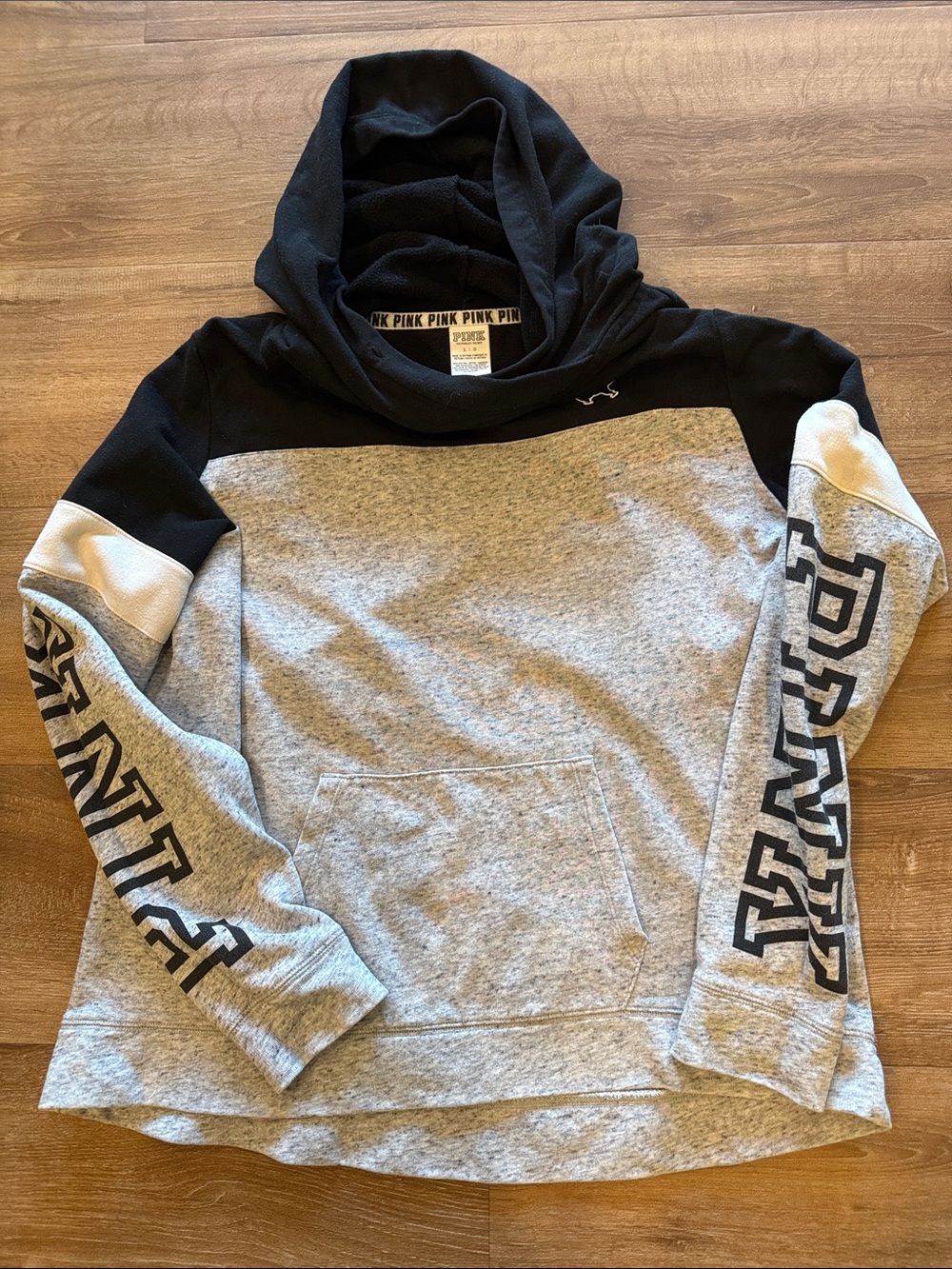 Victoria's Secret PINK Gray Black Hoodie with Branded Trim Large